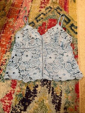 Ambiance Pale Blue Crochet Lace Crop Cami Top